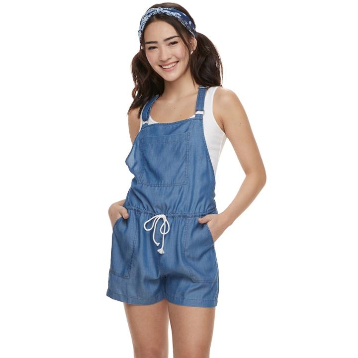 Juniors' So&reg; Chambray Romper, Teens, Size: Xs, Light Blue