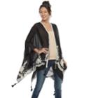 Mudd&reg; Embroidered Floral Topper Wrap With Tassels, Women's, Black