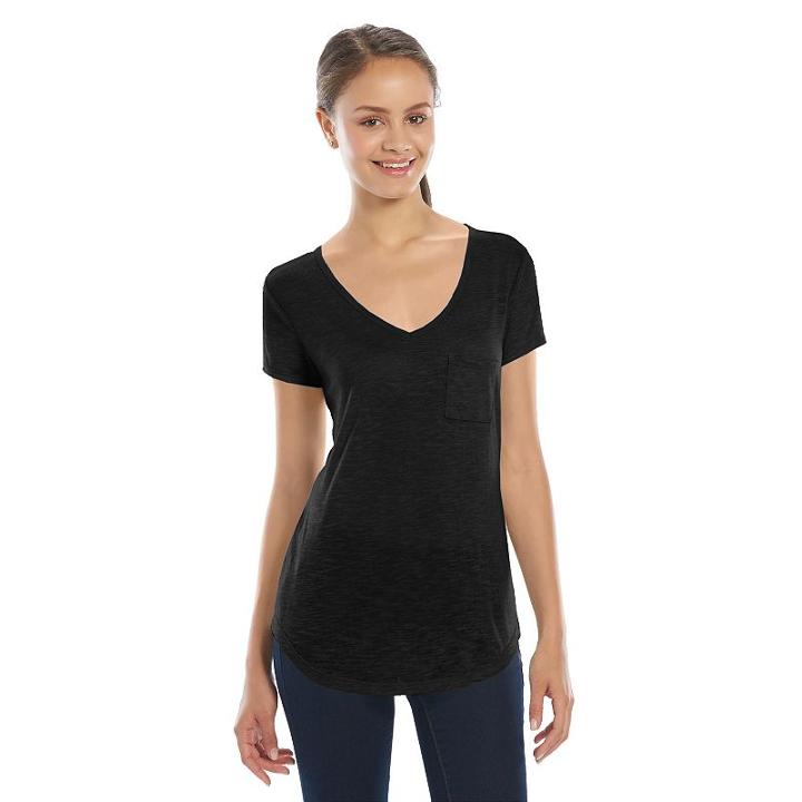 Juniors' So&reg; Short Sleeve V-neck Tee, Kids Unisex, Size: Xs, Black