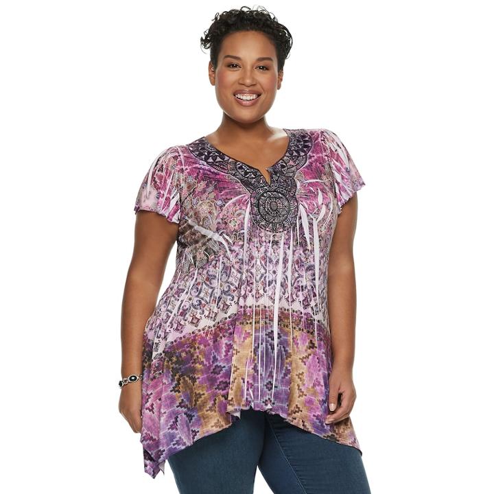 Plus Size World Unity Medallion Sharkbite Top, Women's, Size: 2xl, Purple