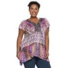 Plus Size World Unity Medallion Sharkbite Top, Women's, Size: 2xl, Purple