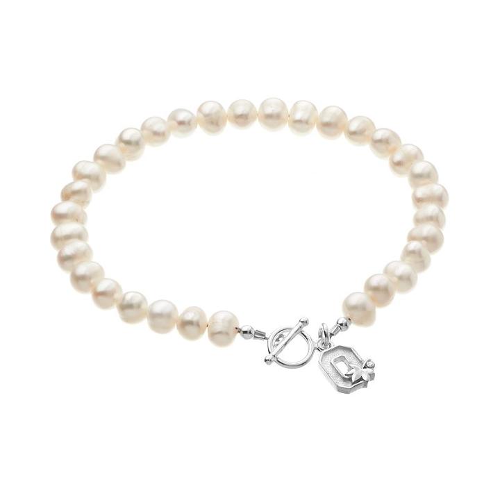 Dayna U Ohio State Buckeyes Sterling Silver Freshwater Cultured Pearl Logo Charm Toggle Bracelet, Women's, Size: 8, White