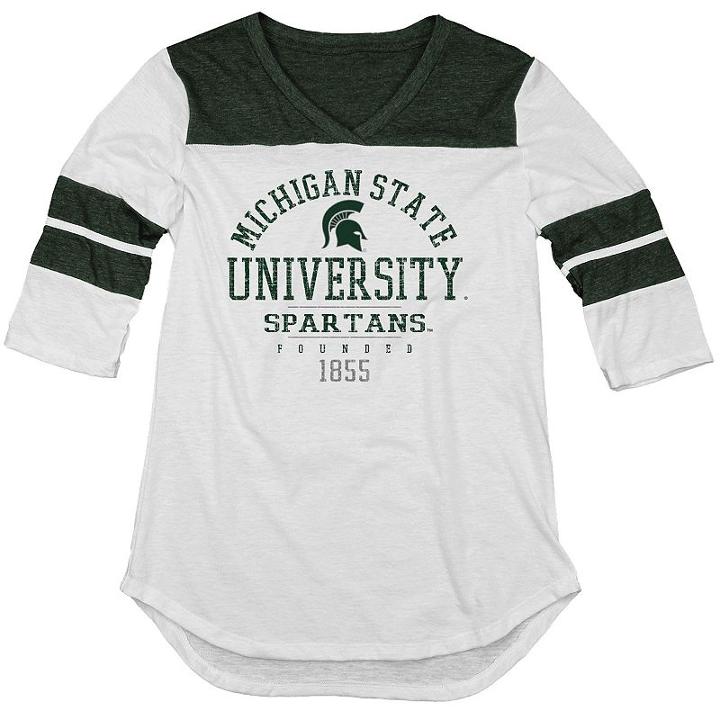 Juniors' Blue 84 Michigan State Spartans Arm Stripe Tee, Women's, Size: Medium, White
