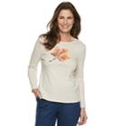 Petite Croft & Barrow&reg; Harvest Motif Long Sleeve Top, Women's, Size: M Petite, Lt Beige