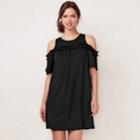 Women's Lc Lauren Conrad Ruffle Cold-shoulder Dress, Size: Small, Black