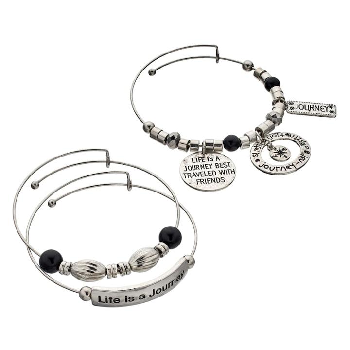 Life Is A Journey Bangle Bracelet Set, Women's, Black