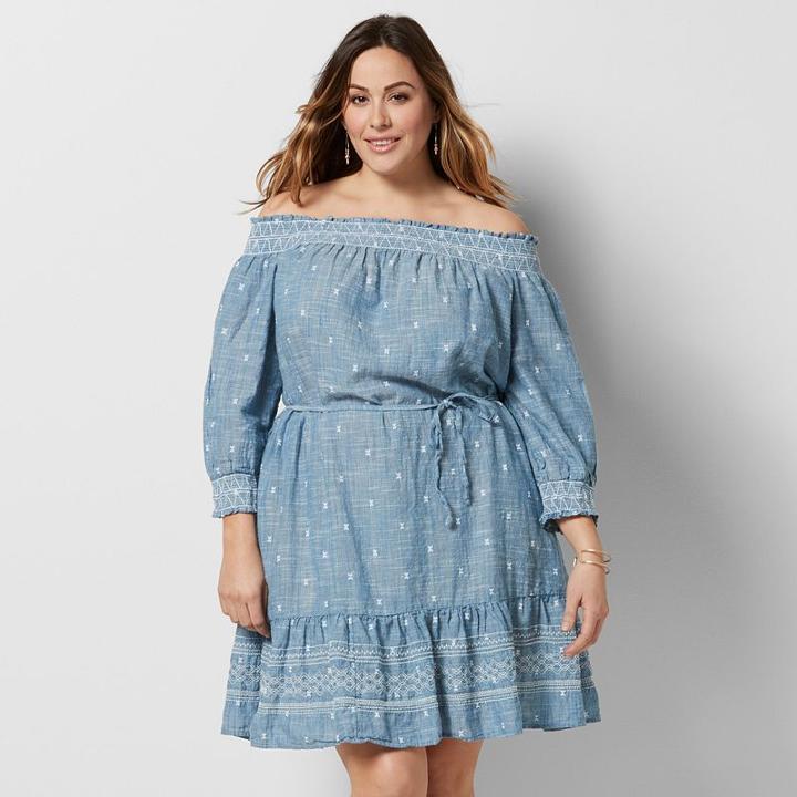 Plus Size Sonoma Goods For Life&trade; Off-the-shoulder Chambray Shift Dress, Women's, Size: 2xl, Med Blue