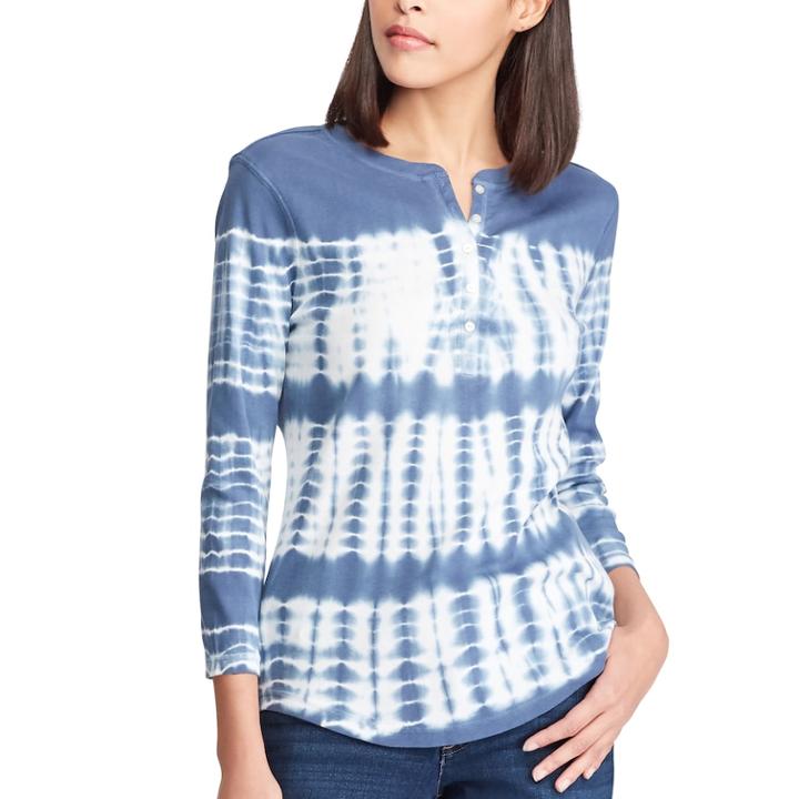 Women's Chaps 3/4-sleeve Henley, Size: Medium, Blue