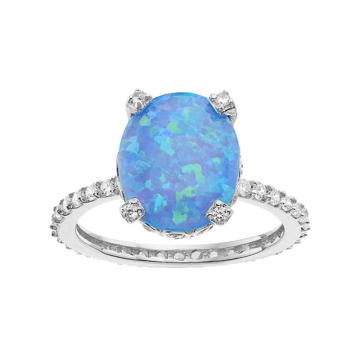 Sophie Miller Sterling Silver Lab-created Blue Opal & Cubic Zirconia Oval Ring, Women's, Size: 6