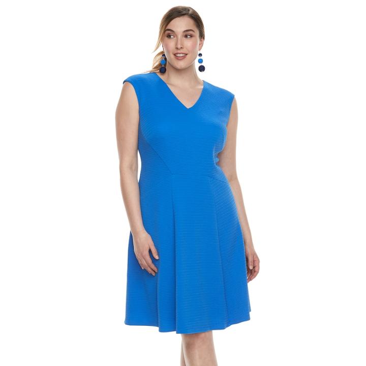 Plus Size Suite 7 Side Panel Fit & Flare Dress, Women's, Size: 14 W, Blue