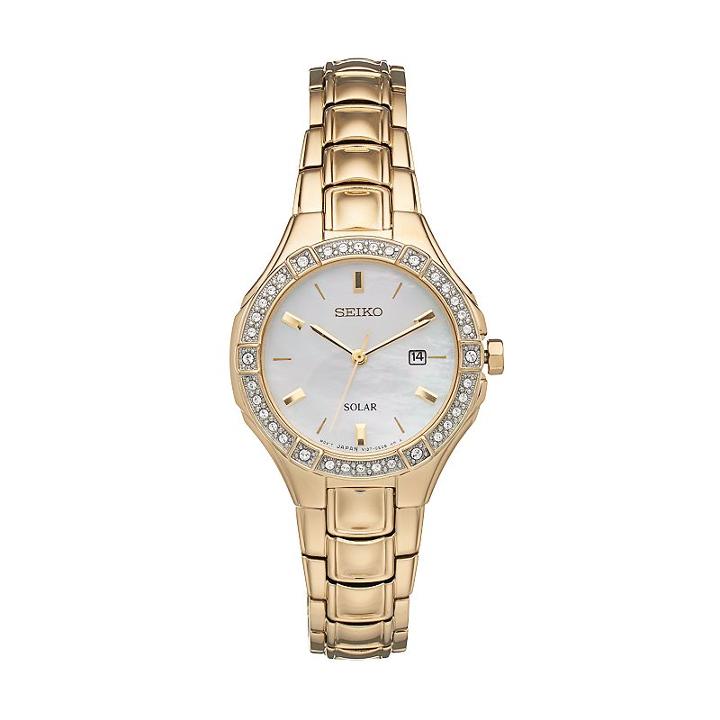 Seiko Women's Core Crystal Stainless Steel Solar Watch, Gold