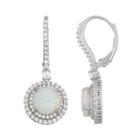 Sterling Silver Lab-created Opal & White Sapphire Circle Drop Earrings, Women's
