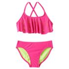 Girls 7-16 So&reg; Perforated Palm Trees 2-pc. Bikini Swimsuit Set, Size: S (7/8), Pink