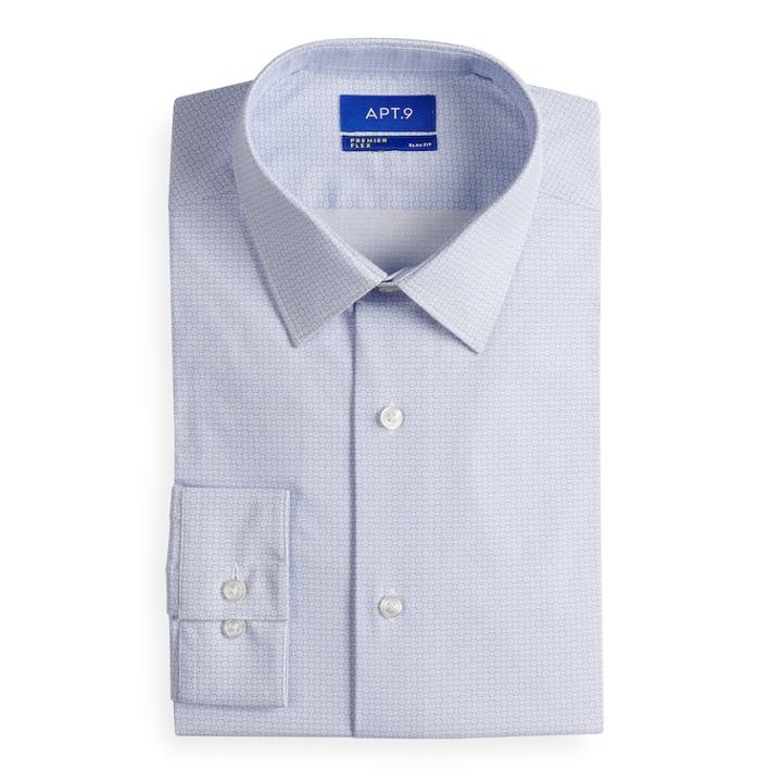 Men's Apt. 9&reg; Slim-fit Premier Flex Collar Stretch Dress Shirt, Size: 17.5 36/37, Light Blue