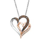 Diamond Accent Sterling Silver & 18k Rose Gold Over Silver Double Heart Pendant Necklace, Women's