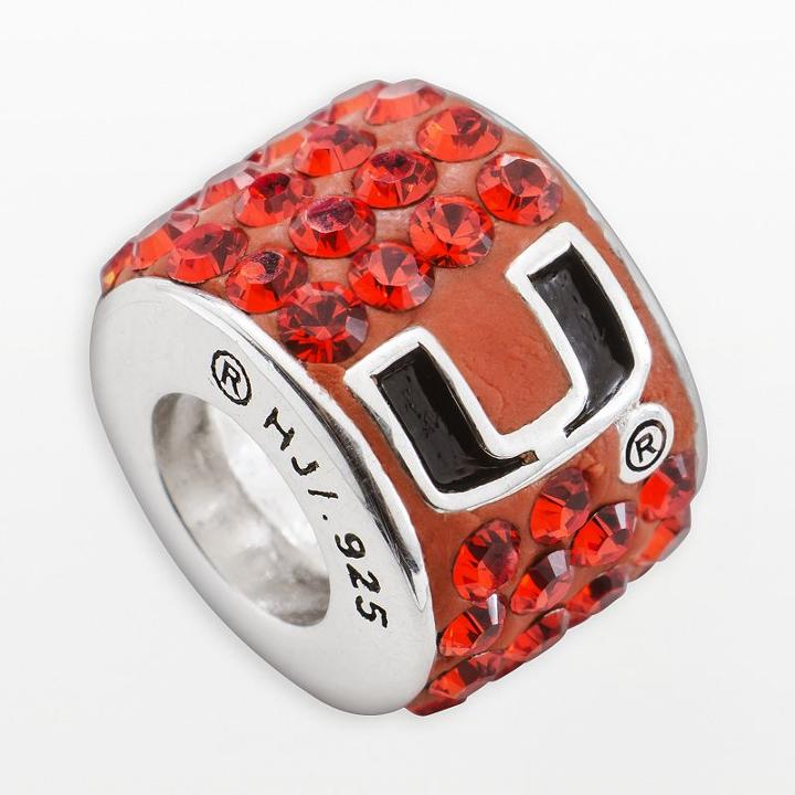 Logoart Miami Hurricanes Sterling Silver Crystal Logo Bead - Made With Swarovski Crystals, Women's, Orange