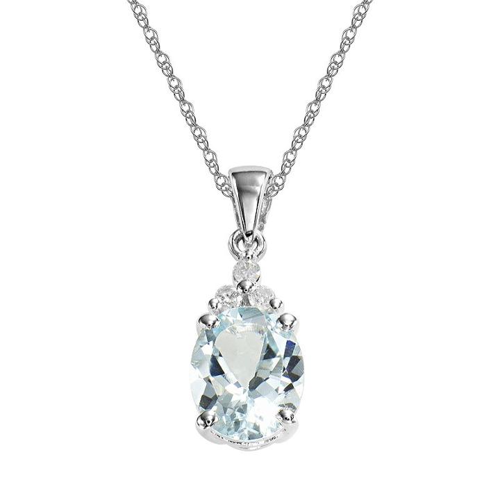 10k White Gold Aquamarine And Diamond Accent Pendant, Women's, Size: 18