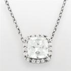 Silver Plated Cubic Zirconia Square Frame Pendant, Women's, Size: 18, White