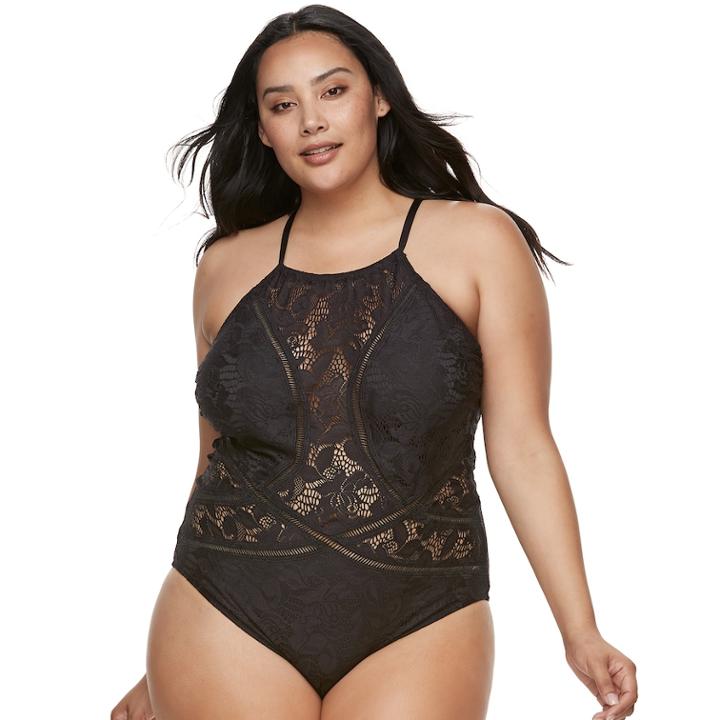 Plus Size Apt. 9&reg; Waist Minimizer Crochet One-piece Swimsuit, Women's, Size: 1xl, Black