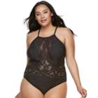 Plus Size Apt. 9&reg; Waist Minimizer Crochet One-piece Swimsuit, Women's, Size: 1xl, Black
