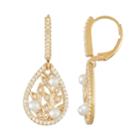 18k Gold Over Silver Freshwater Cultured Pearl Teardrop Leaf Earrings, Women's, White
