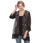 Juniors' Rewind Print Lace Trim Kimono, Teens, Size: Large, Black