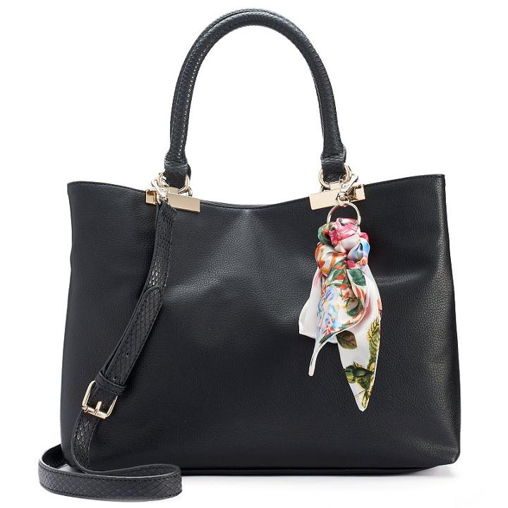 Apt. 9&reg; Jade Soft Satchel With Botanical Skinny Scarf, Women's, Black