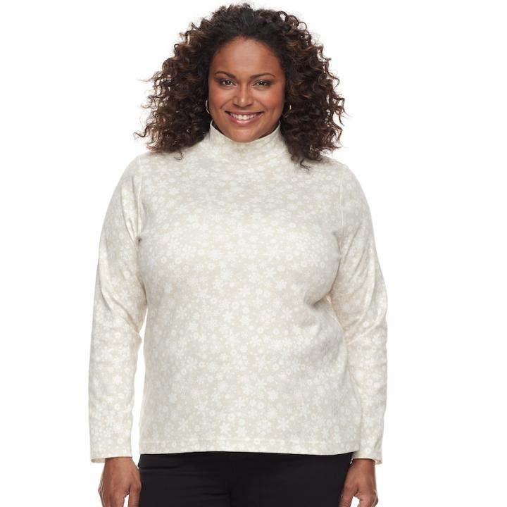 Plus Size Croft & Barrow&reg; Mockneck Long Sleeve Tee, Women's, Size: 2xl, Lt Beige