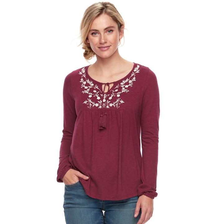 Women's Sonoma Goods For Life&trade; Embroidered Peasant Top, Size: Xl, Pink