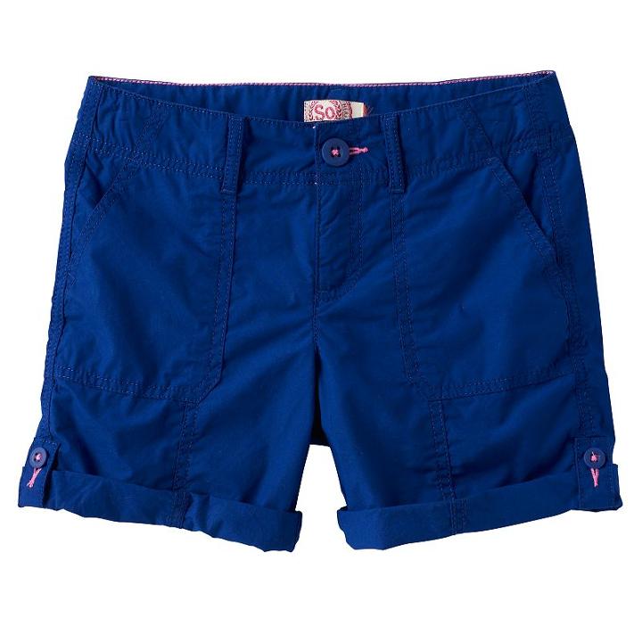 Girls 7-16 & Plus Size So&reg; Roll-tab Neon Solid Utility Bermuda Shorts, Girl's, Size: 18 1/2, Dark Blue