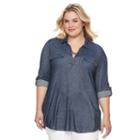 Plus Size French Laundry Lace-up Tunic, Women's, Size: 2xl, Blue Other