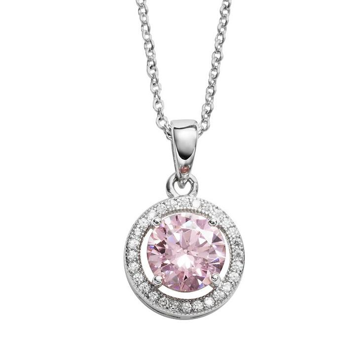 The Silver Lining Silver Plated Pink And White Cubic Zirconia Halo Pendant, Women's, Size: 18