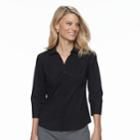 Petite Dana Buchman Collared Button Down Top, Women's, Size: M Petite, Black