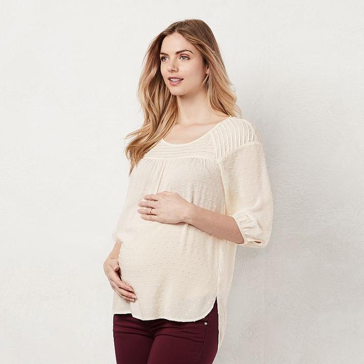 Maternity Lc Lauren Conrad Pintuck Peasant Top, Women's, Size: Xxl-mat, White Oth