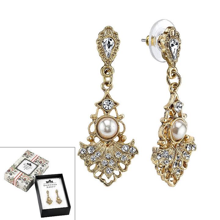 Downton Abbey Openwork Fan Drop Earrings, Women's, White
