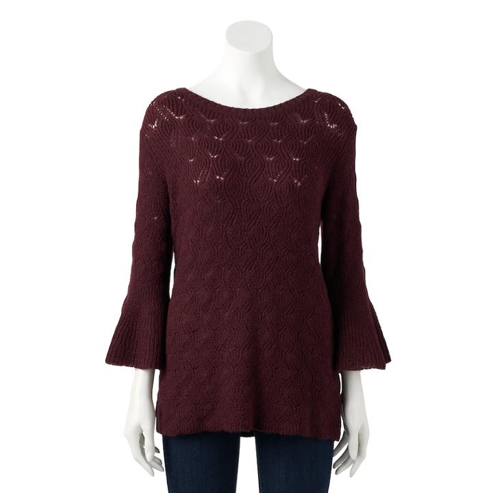 Women's Lc Lauren Conrad Pointelle Bell-sleeve Sweater, Size: Xxl, Drk Purple
