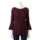 Women's Lc Lauren Conrad Pointelle Bell-sleeve Sweater, Size: Xxl, Drk Purple