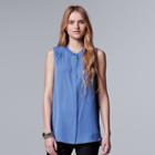 Women's Simply Vera Vera Wang Smocked Shoulder Blouse, Size: Xl, Blue (navy)