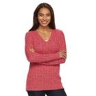 Women's Croft & Barrow&reg; V-neck Cable Knit Sweater, Size: Medium, Pink