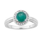 10k White Gold Emerald & 1/8 Carat T.w. Diamond Halo Ring, Women's, Size: 6, Green