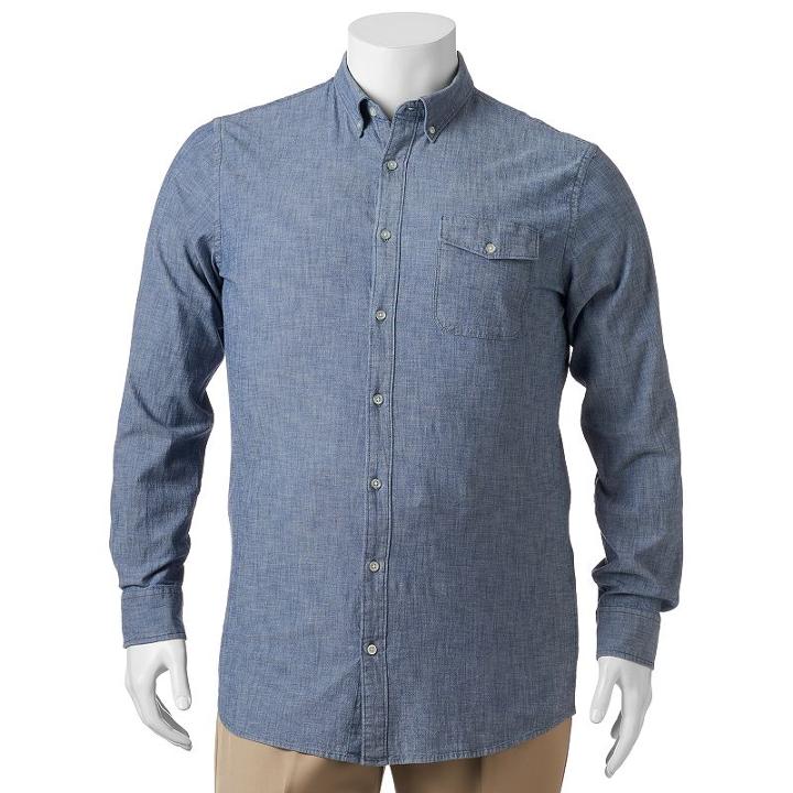 Big & Tall Sonoma Goods For Life&trade; Flexwear Modern-fit Poplin Button-down Shirt, Men's, Size: Xxl Tall, Blue (navy)
