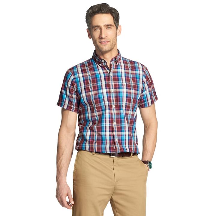 Men's Izod Cool Fx Breeze Classic-fit Plaid Casual Button-down Shirt, Size: Medium, Drk Purple