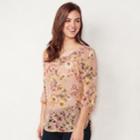 Women's Lc Lauren Conrad Printed Chiffon Peasant Top, Size: Xl, Lt Purple