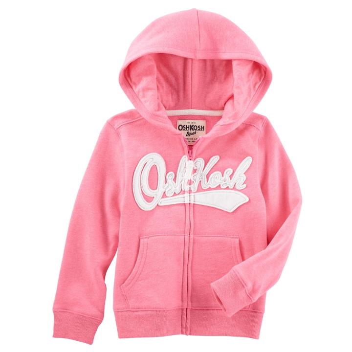 Girls 4-12 Oshkosh B'gosh&reg; Logo Zipper Hoodie, Size: 10, Pink
