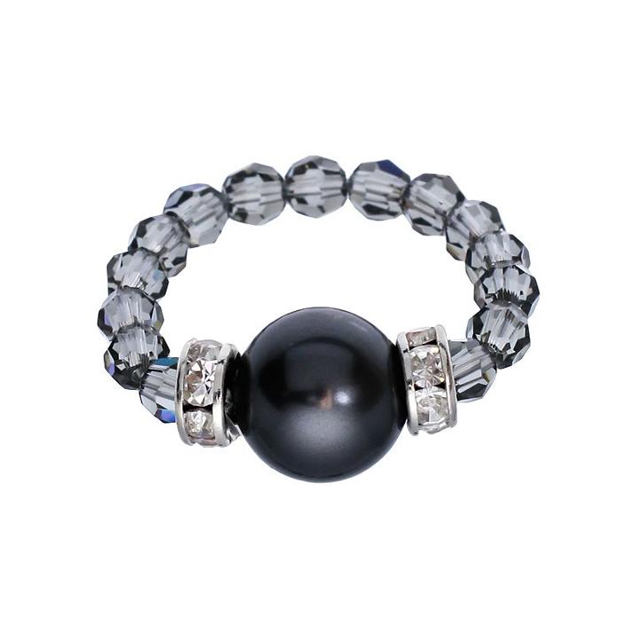 Crystal Avenue Silver-plated Simulated Pearl And Crystal Stretch Ring - Made With Swarovski Crystals, Women's, Black