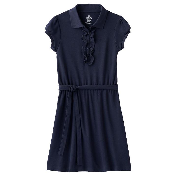 Girls 4-14 Chaps School Uniform Ruffled Polo Shirt Dress, Girl's, Size: 6x, Blue (navy)