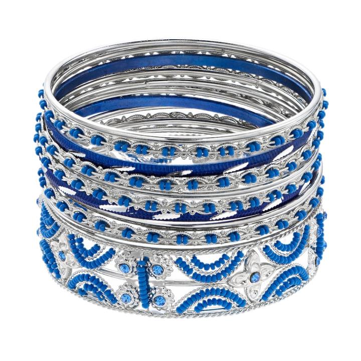 Blue Beaded Bangle Bracelet Set, Women's