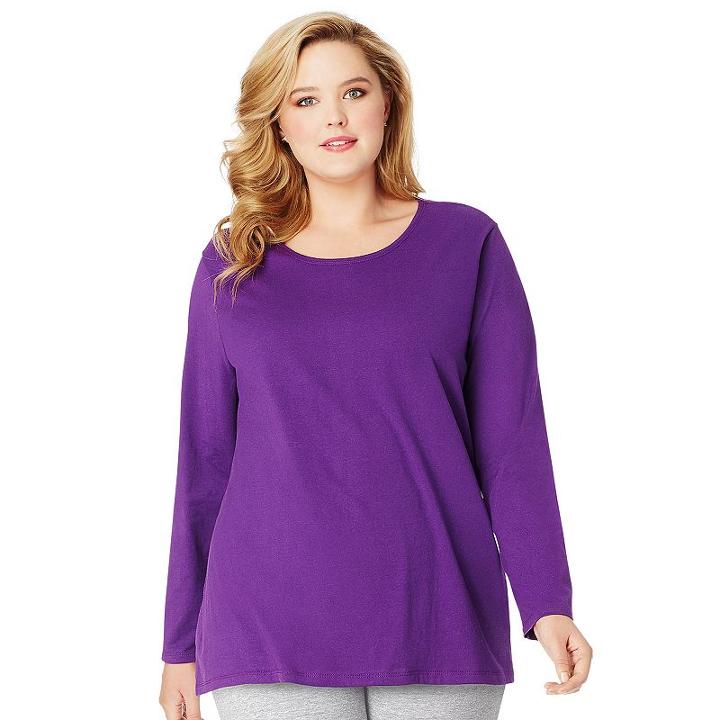 Plus Size Just My Size Long Sleeve Relaxed Crew Tee, Women's, Size: 2xl, Drk Purple