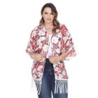 Plus Size White Mark Fringe Kimono, Women's, Pink