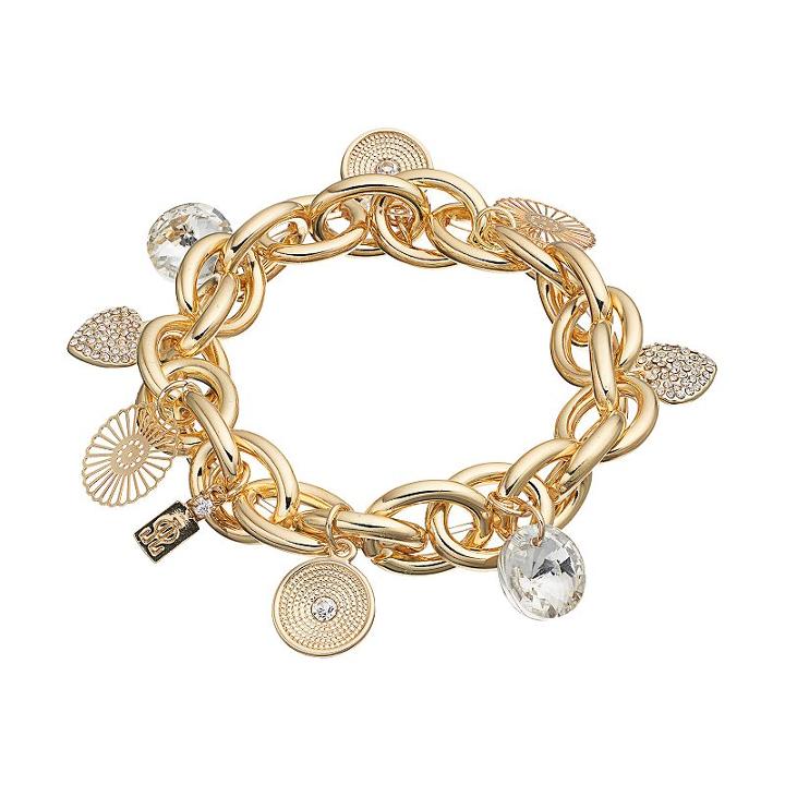 Jennifer Lopez Disc & Heart Charm Chain Link Stretch Bracelet, Women's, Gold